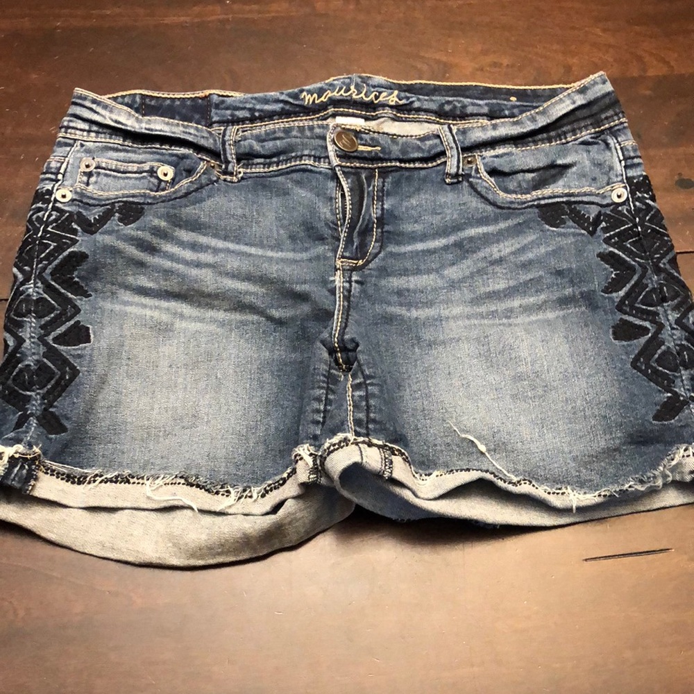 Maurice’s cuffed jean shorts.  Size 16. Stretchy.